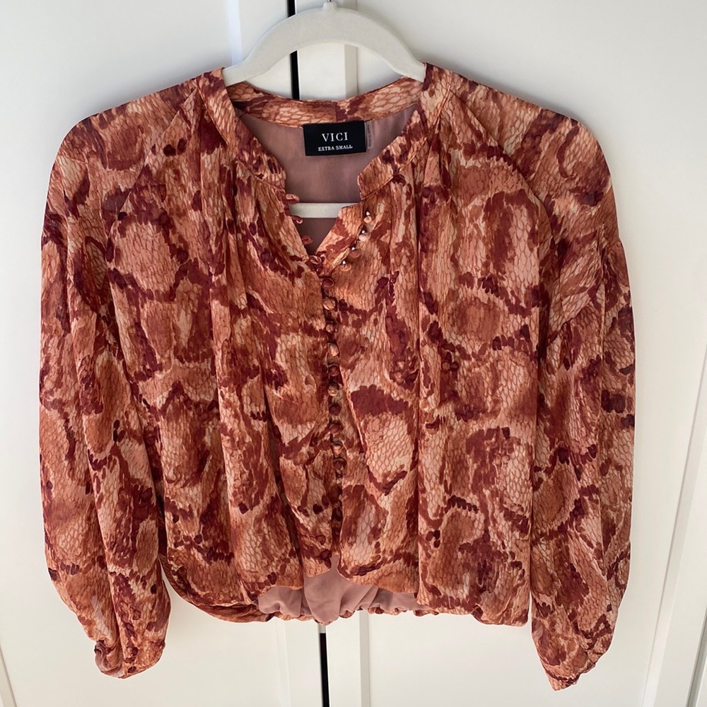 Vici Collection Snake Print Rust Color Blouse Siz… - image 1